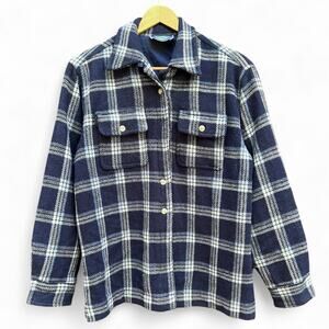Vintage Overdrive Thick Flannel Shirt Jacket Shacket Button Up Plaid Blue Skater